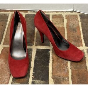 Nine West Red Suede Pumps Square Toe Stiletto Classic Court Shoes Women's 9